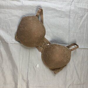Body Glamour 44D Bra Lace Floral Beige Padded Stretch Underwire Semi Sheer